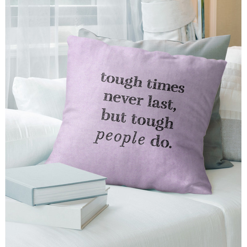Coussin Handwritten Tough Times, 14 po x 14 po, Mauve / Noir, Pas de remplissage