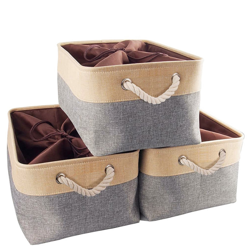 Naomi Decorative Basket, Grey/Beige, 24 cm H x 45 cm W x 35 cm D