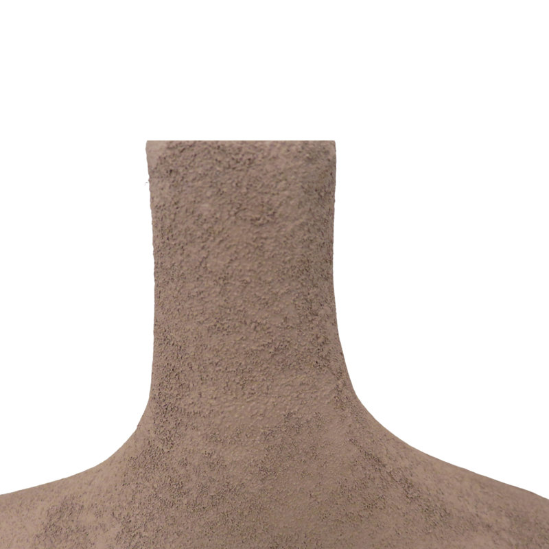 Vase en métal et aluminium sculpté, corps arqué, finition texturée pour le bureau à domicile, salon, salle à manger, usage moderne - brun