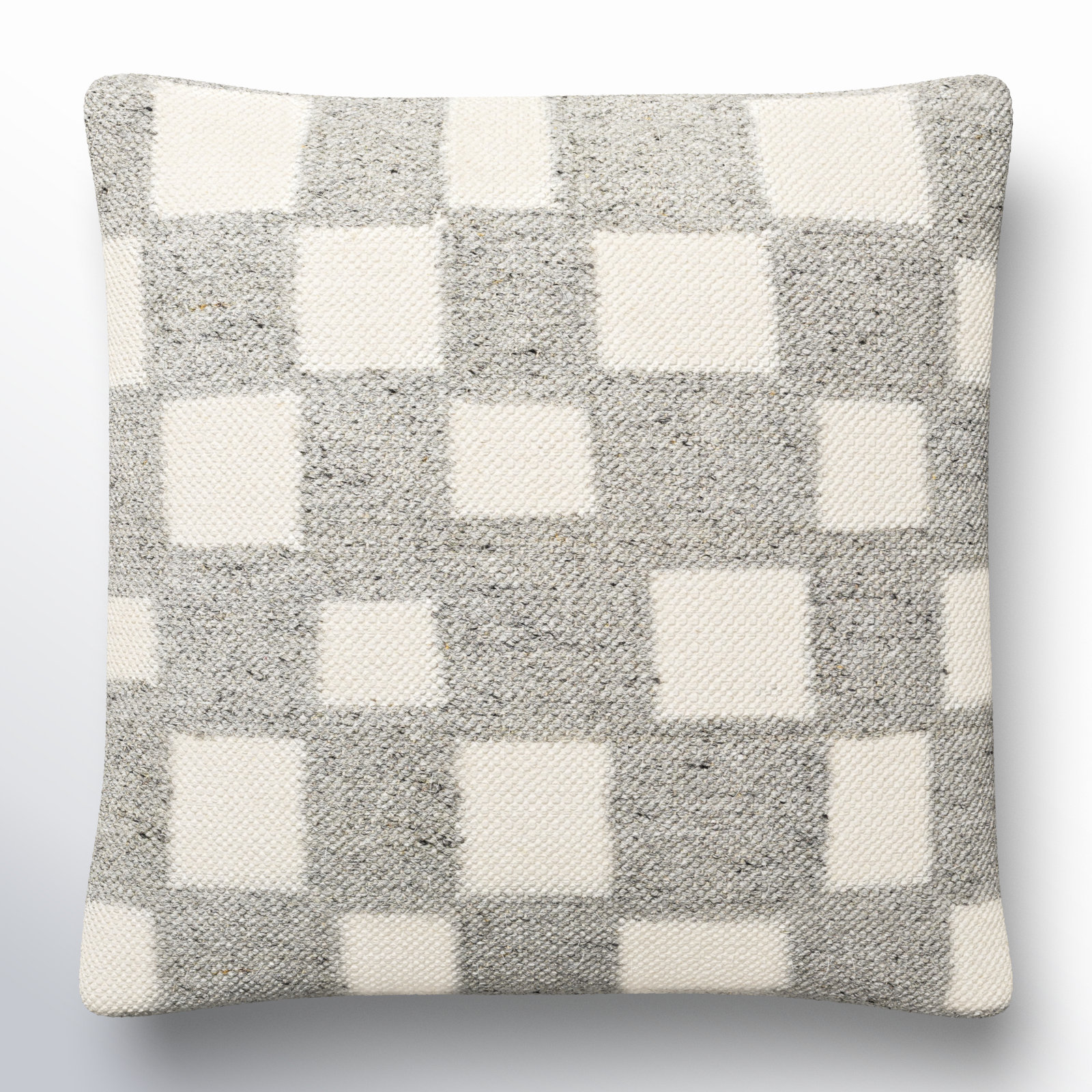 Leonida Geometric Cotton Throw Pillow, Gray/Off-White, 18"H x 18"W, Down