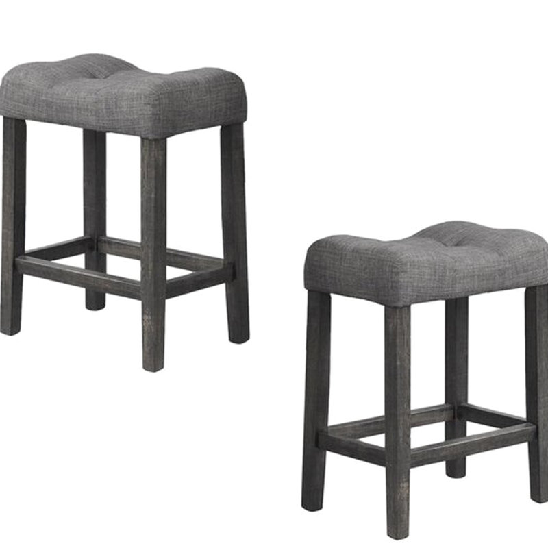 Counter Height Dining Stool Of 2 In Transitional Style, Charcoal Bar Stools With Footrest And Seat, Linen - Blend Fabric Upholstered, Engineered Wood For Strength, Ideal Compact Areas 2, Cushioned