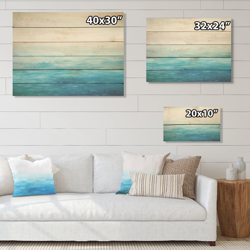 Océan bleu en mouvement, paysage I - océan, art sur bois de pin naturel, H 10 po x l 20 po