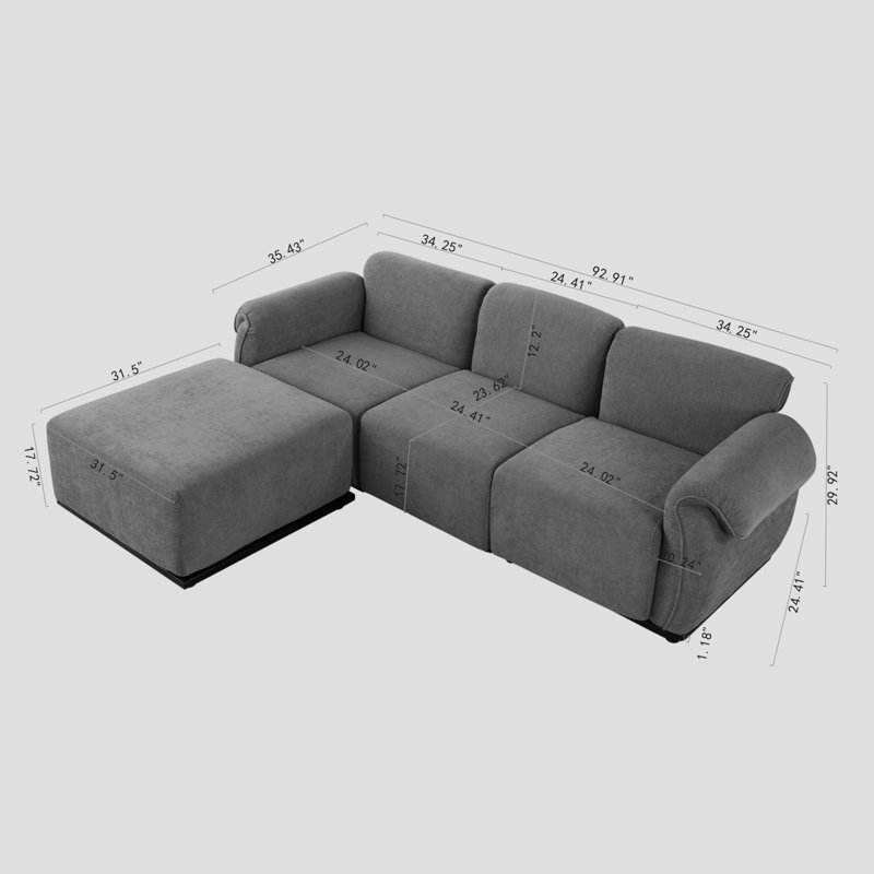 93"Upholstered Sectional Sofa, Green