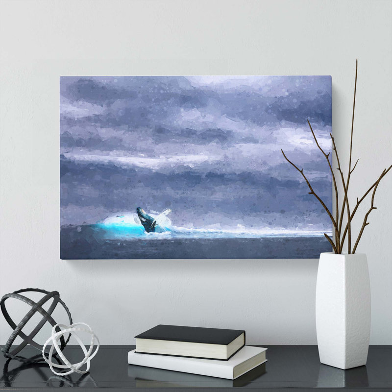 Blue Whale with Ocean Scene in Abstract - Wrapped Canvas, 40cm H x 60cm W x 3cm D