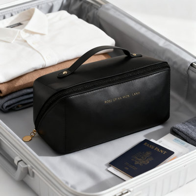 Stylish Ins Fashion Cosmetic Bag, Large Capacity Waterproof PU Makeup Organizer With Easy Access Wide Opening For Travel And Daily Use