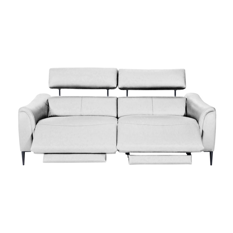 Koolanooka 204 cm Genuine Leather Pillow Top Arm Reclining Sofa, Cream