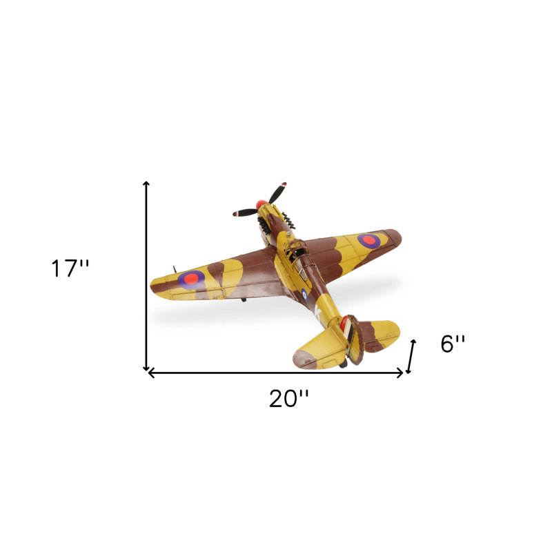 6 po en métal jaune et brun peint à la main P-40 avion de chasse 1941