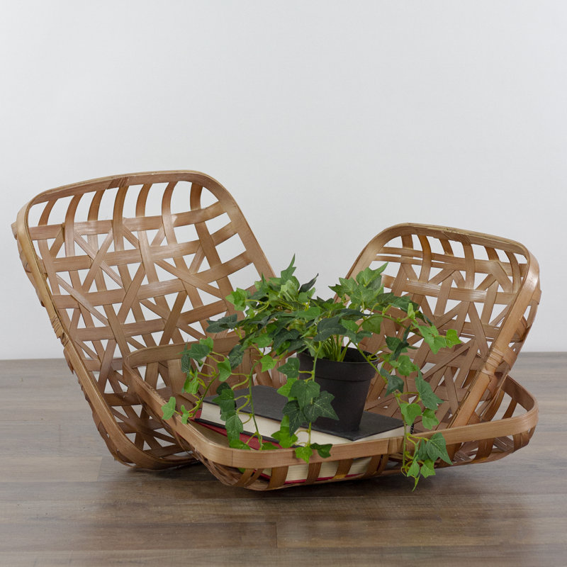 Ensemble de 3 paniers de table carrés à motif de treillis brun