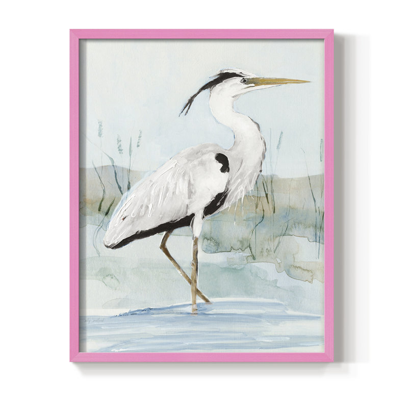 Heron on Blue I, reproduction encadrée - bois massif, H 15 po x l 12 po, Rose