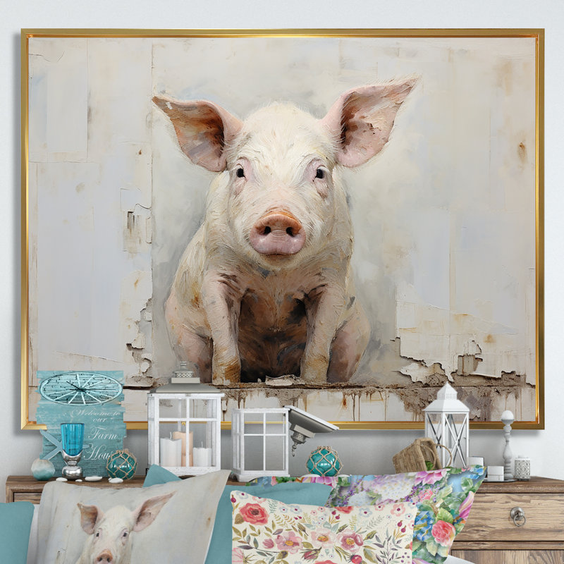 L'art des cochons, Cadre flottant doré, H 24 po x l 32 po x P 1 po