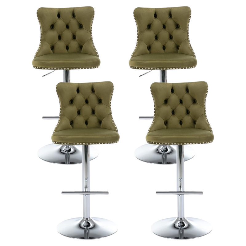 Tabouret de bar pivotant à hauteur réglable Zager, Argent, Vert olive, 4