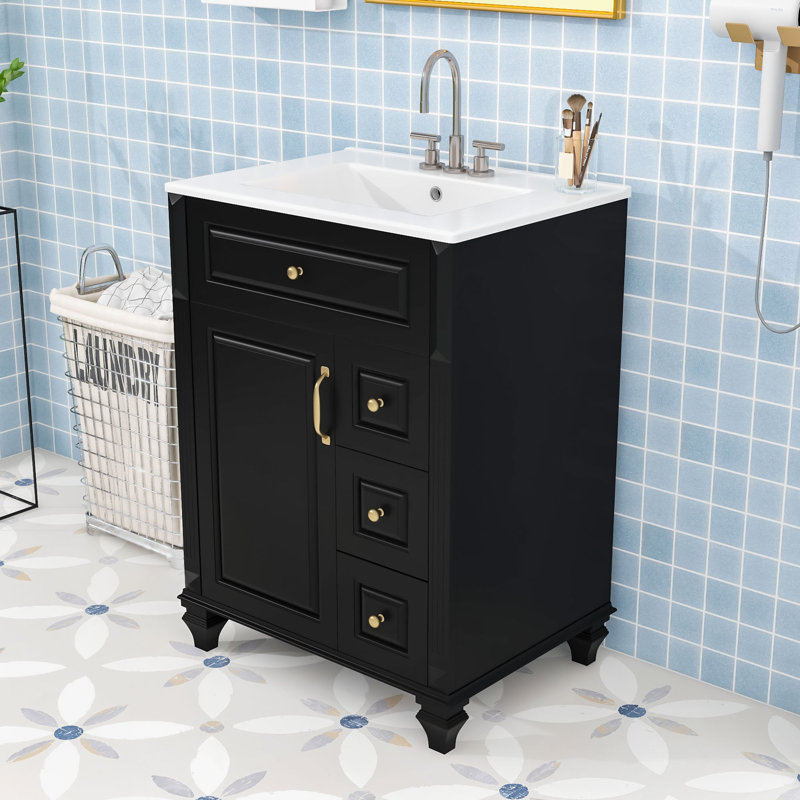 Meuble-lavabo autoportant élégant avec rangement intelligent et lavabo, Noir