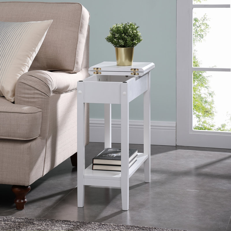 Ilithia Nightstand with Flip Top Storage & Open Shelf, Slim Bedside Table for Small Spaces, Modern Narrow End Table for Bedroom or Living Room, Space-Saving Sofa Side Table Organizer