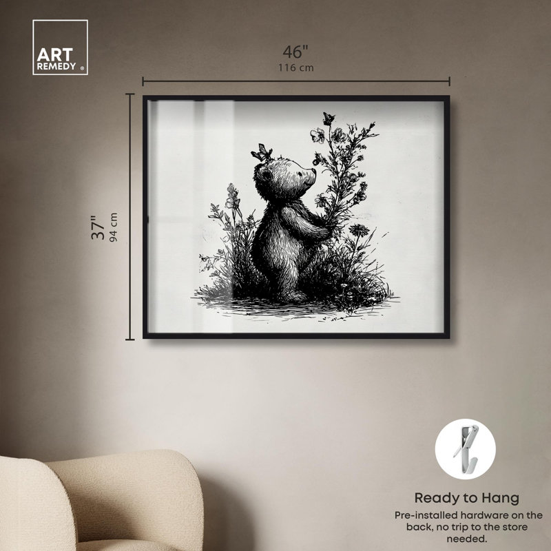 «Botanist Bear Shadowbox» par Art Remedy, H 37 po x l 46 po, Noir