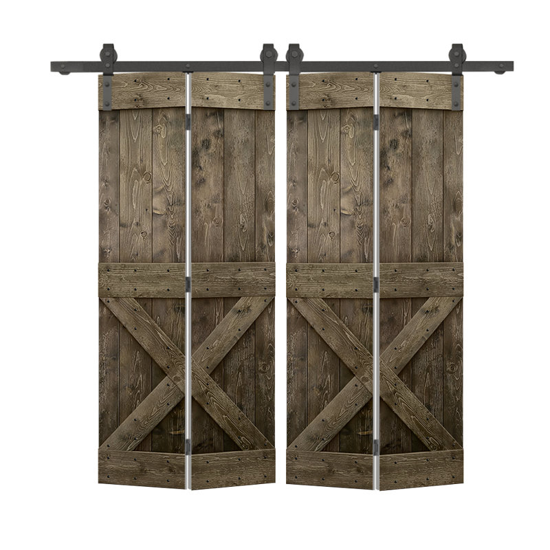 Porte de grange en bois 84 pliable avec trousse de quincaillerie d'installation, 48 po x 84 po, Espresso