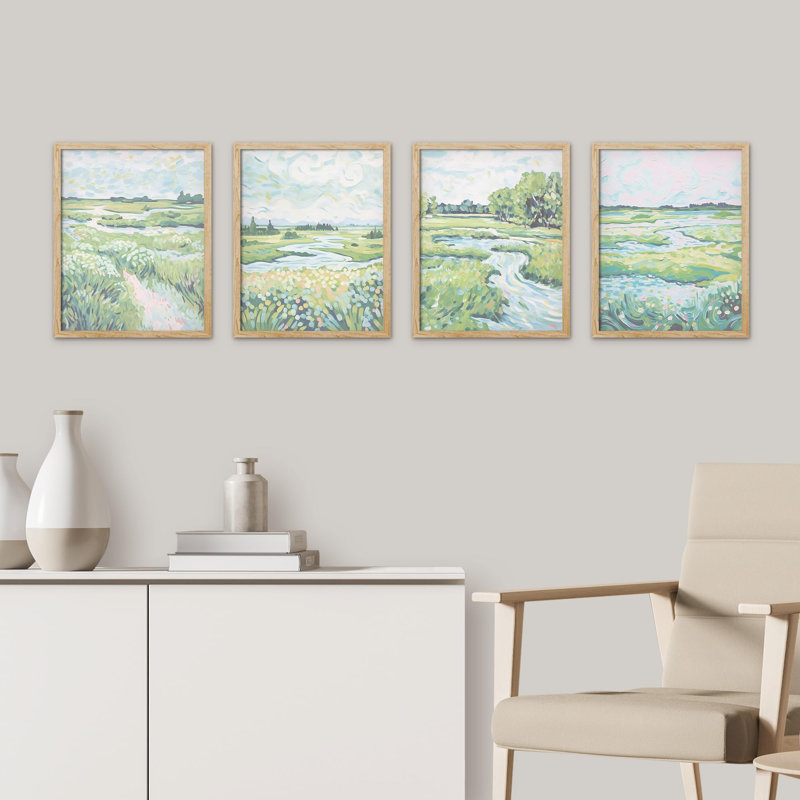 " Calming Landscape Paintings " 4 - Pieces, Natural, 16" H x 12" W