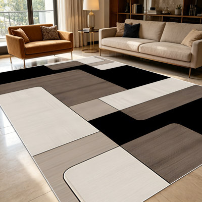 1PC Brown Beige Black Geometric Abstract area rugs for Living Room, Soft and Comfortable, Suitable for all seasons, easy-to-maintain, machine washable Indoor floor mat, suitable for dining room, bedroom, entryway, kitchen, Home Decor, Outdoor Decor.