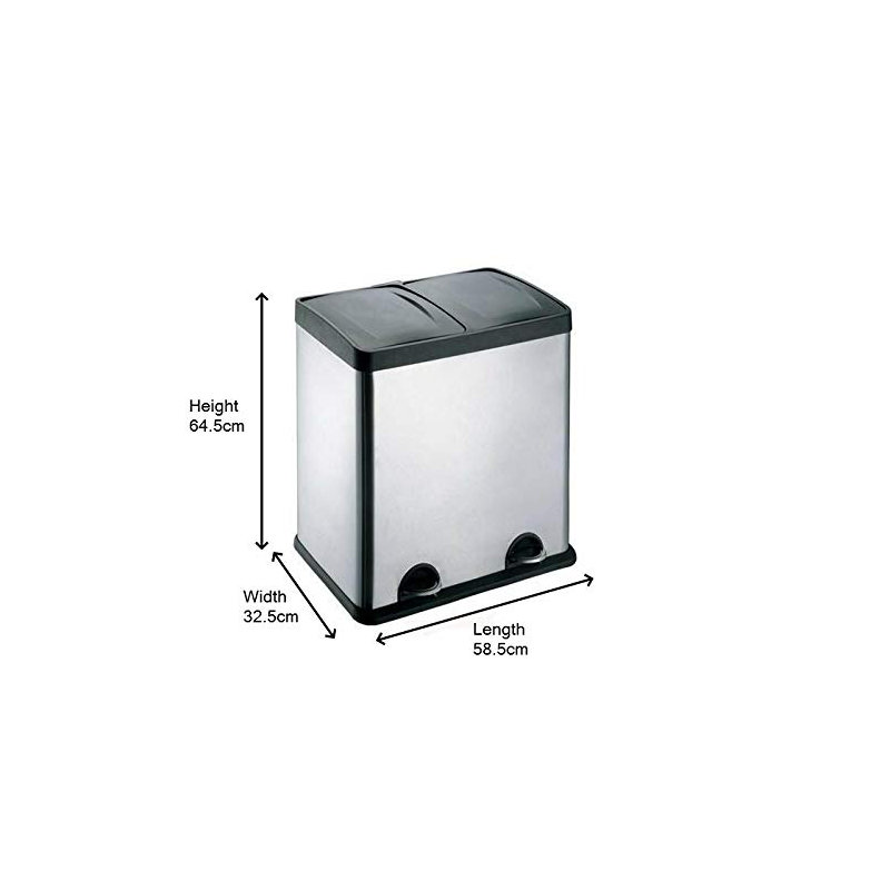 Damerion Stainless Steel Step On Kitchen Trash Can, 60, 64.5cm H x 58.5cm W x 32.5cm D