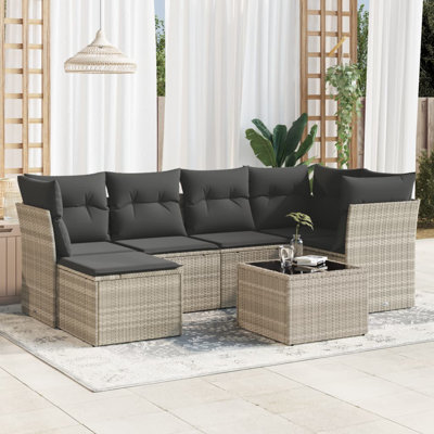  Ensemble de canapé de jardin modulaire en rotin PE gris clair 7 pièces