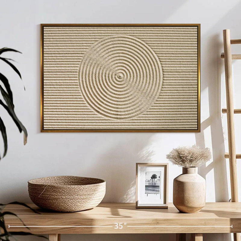 Zen Circles In The Sand, Floating Frame Gold, 25" X 17"