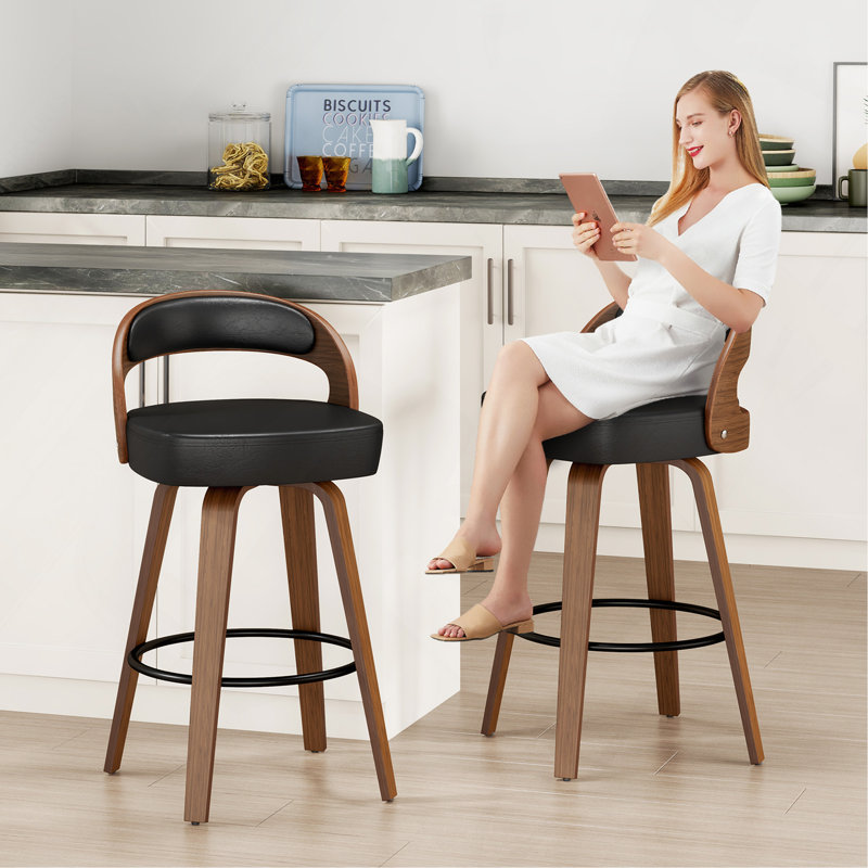 Ensemble de 2 tabourets de bar de 26,8 po à hauteur de comptoir pour îlot de cuisine avec tabourets de bar et pieds en bois massif