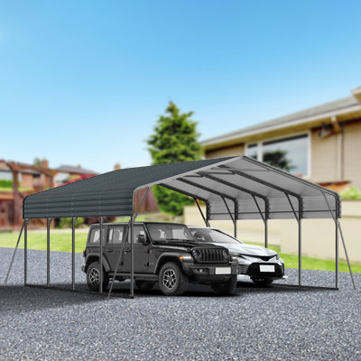 Abri d'auto 20 x 20 pi en métal robuste avec toit en acier galvanisé, abri de garage extérieur pour 2 voitures, bateaux et camions