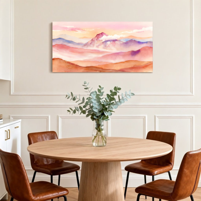 «Landscape & Nature Watercolor Mountain Landscape Sunset Sky Hues», reproduction d'art sur toile, H 28 po x l 58 po