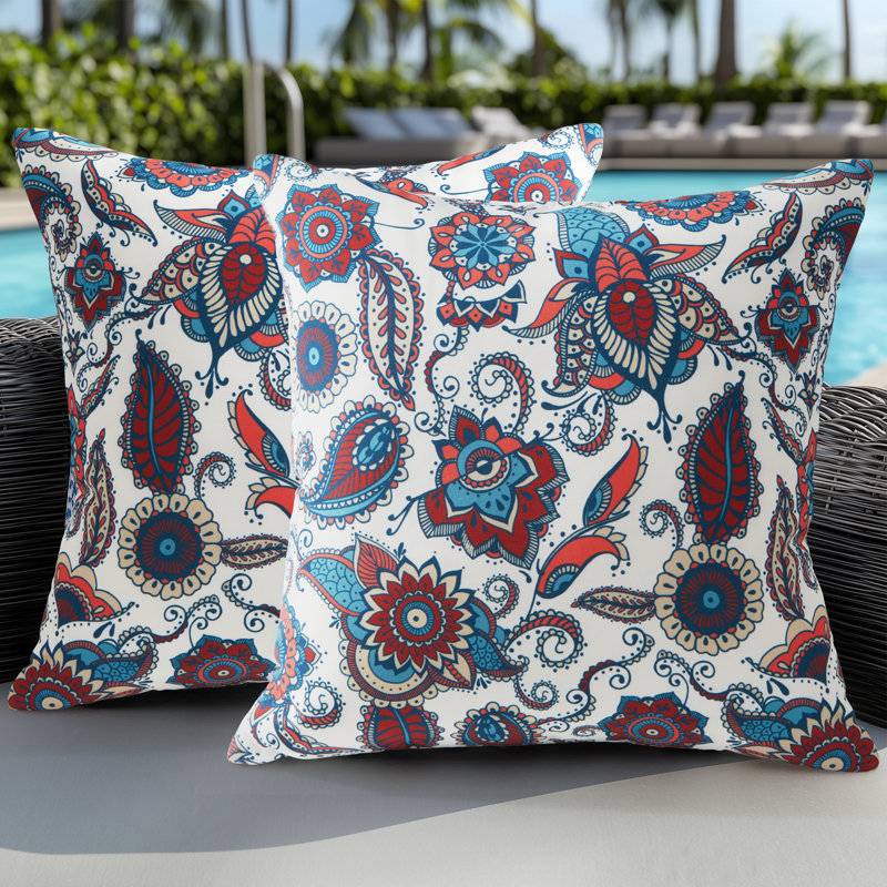 Indoor/Outdoor Reversible Throw Waterproof Pillows With Pillowcase(Set Of 2), 18"H x 18"W, Beige/Blue