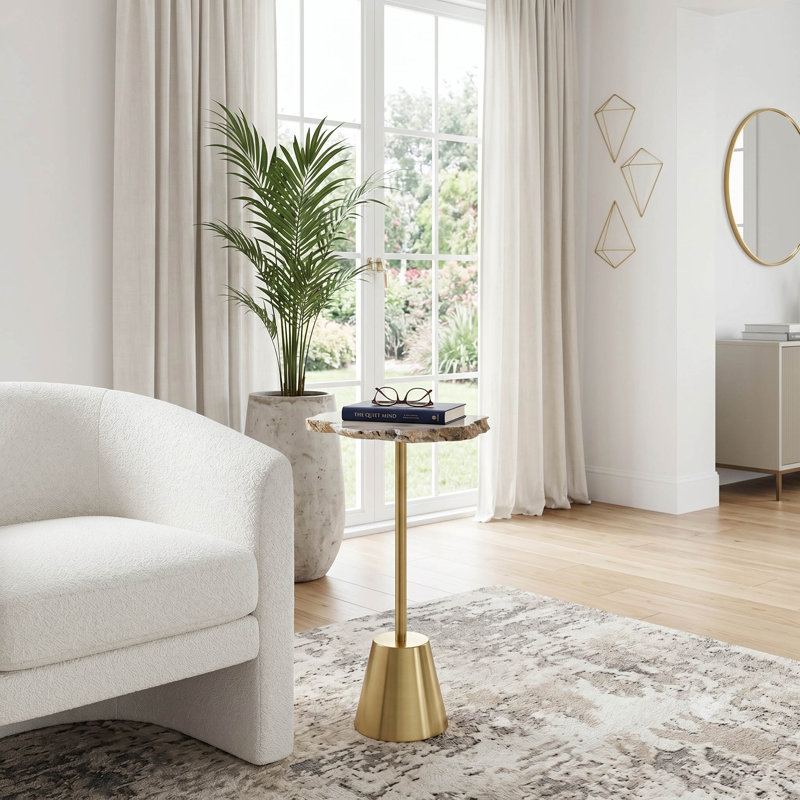 Table courte en agate brute 23 "Apolaya Reykur, blanc / or, H 24 po x l 11 po x P 11 po