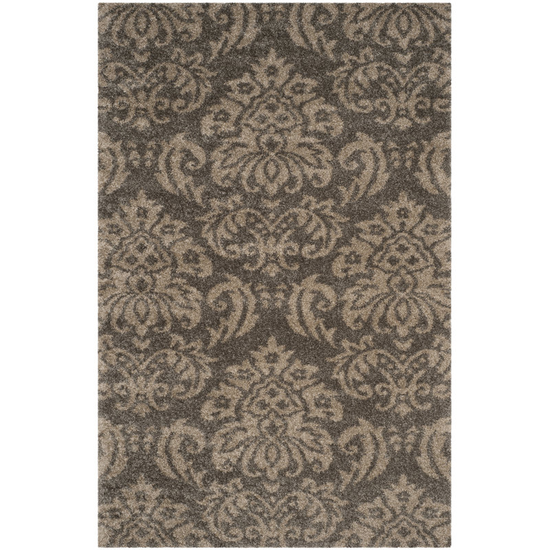 Tapis floral fumé / beige Ellyona, Rectangle 4 pi x 6 pi