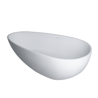 Baignoire de trempage autoportante 59 po en résine blanc mat avec trop-plein et drain central