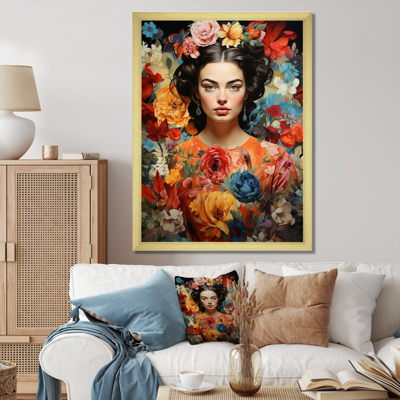 Art mural sur toile Ilena, 32" H x 24" W, Cadre flottant doré