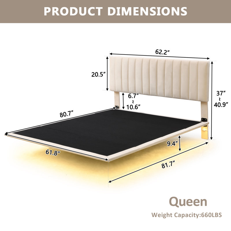 Jericia Upholstered Platform Bed, Beige