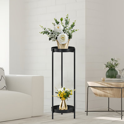 Metal Tall Plant Stand - 30 Inch 2 Tier Planter Shelf Rack With 2 Removable Display Shelvesfor Bedroom Living Room Balcony(black) by Arlmont & Co.