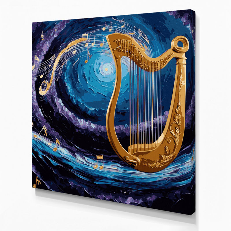 «Music Lyre», art mural sur toile grise, H 16 po x l 16 po