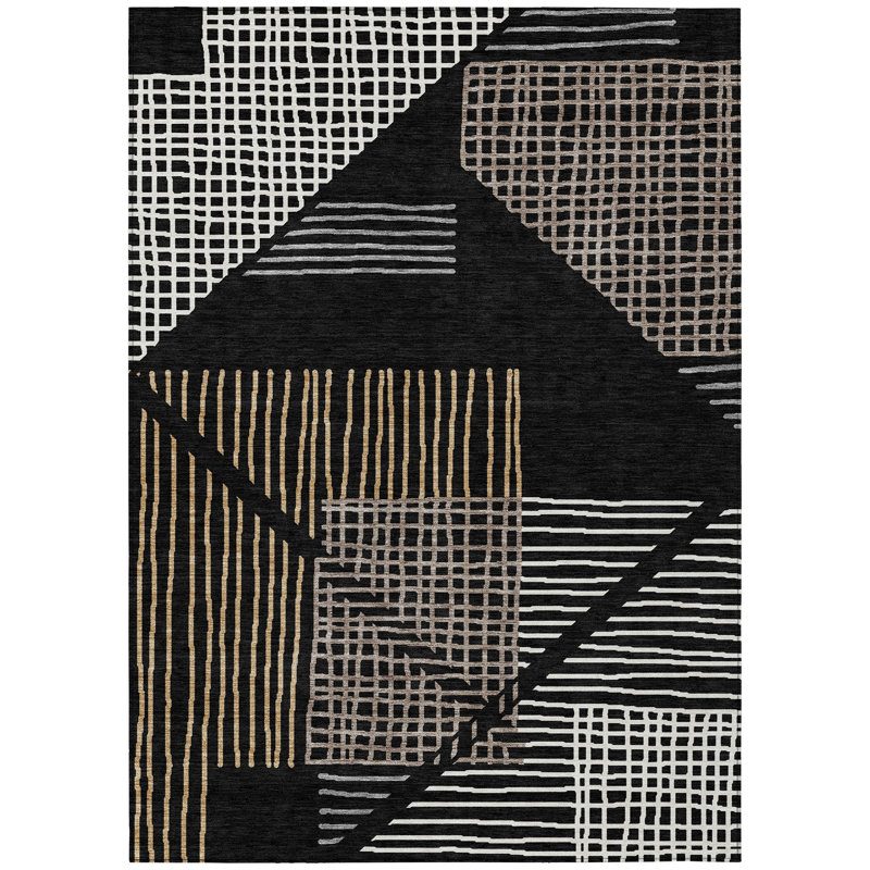 Machine Washable Indoor/Outdoor Hovey ACN2270 Stripes Rug, Rectangle 9' x 12'