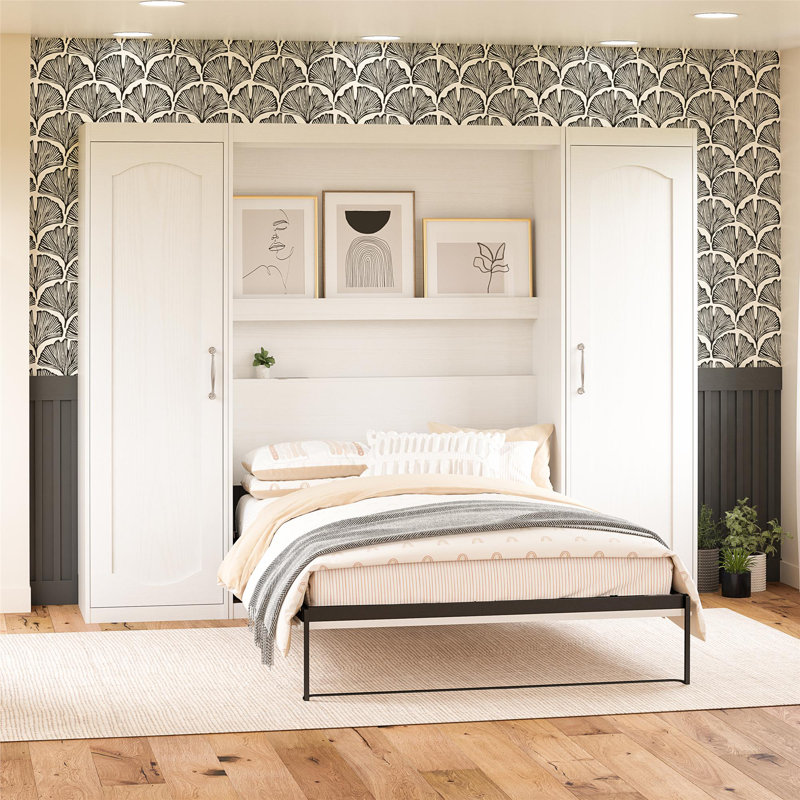 Her Majesty Murphy Bed with Storage Cabinets, White, Full / Double