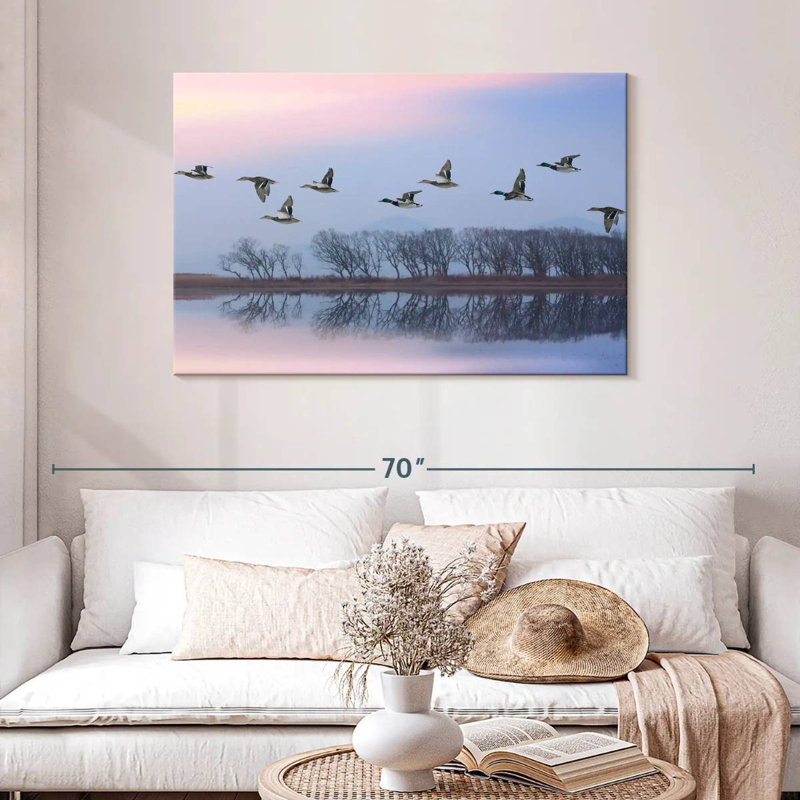 Crowle ciel rose sur les canards, H 30 po x l 45 po