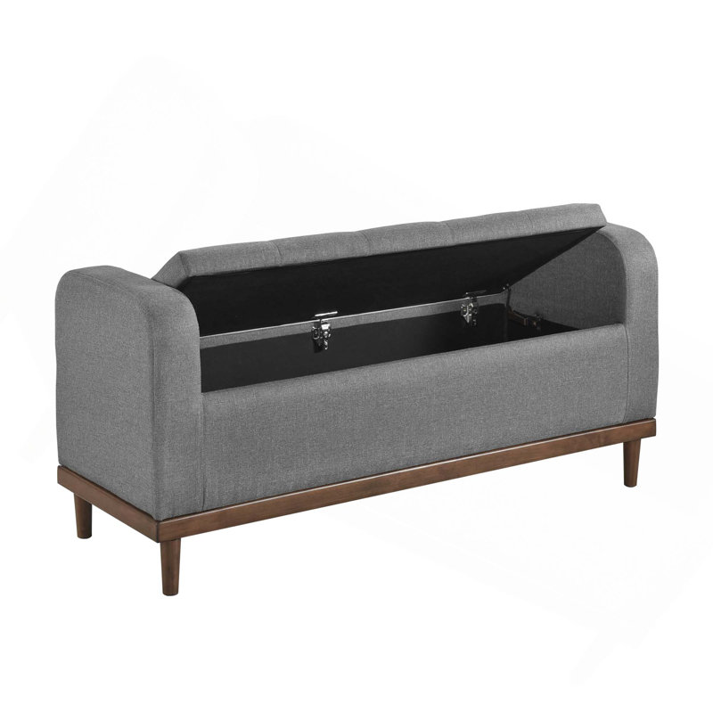 Banc de rangement rembourré et capitonné Mid-Century, Gris