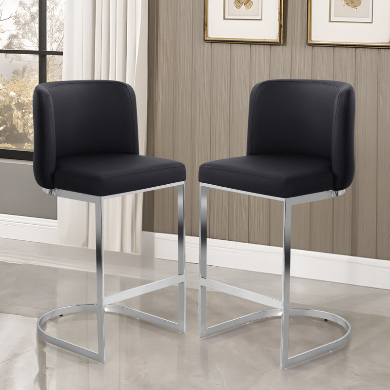 Upholstered Faux Leather Counter & Bar Stool, Black