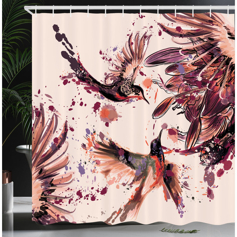 Ensemble de rideau de douche et crochets Hummingbird, Pêche pâle, H 70 po x l 69 po
