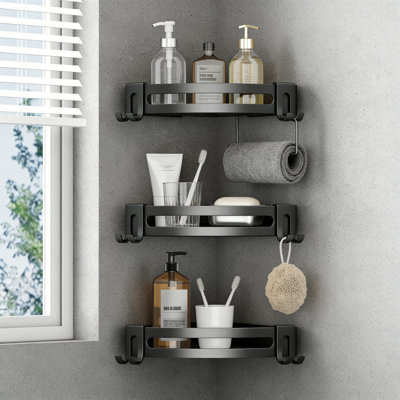 3-Pack Black Triangle Shower Caddy, 3-Tier Corner Shelves Rustproof, Drill Free Wall Mount, 40Lbs Capacity