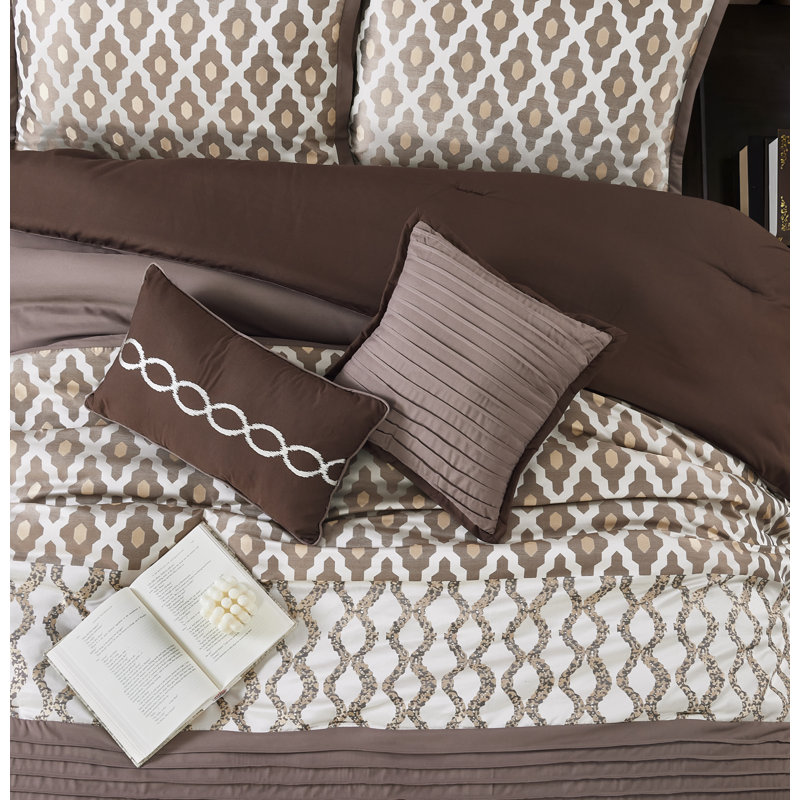 California King Brown Microfiber Geometric Comforter Set