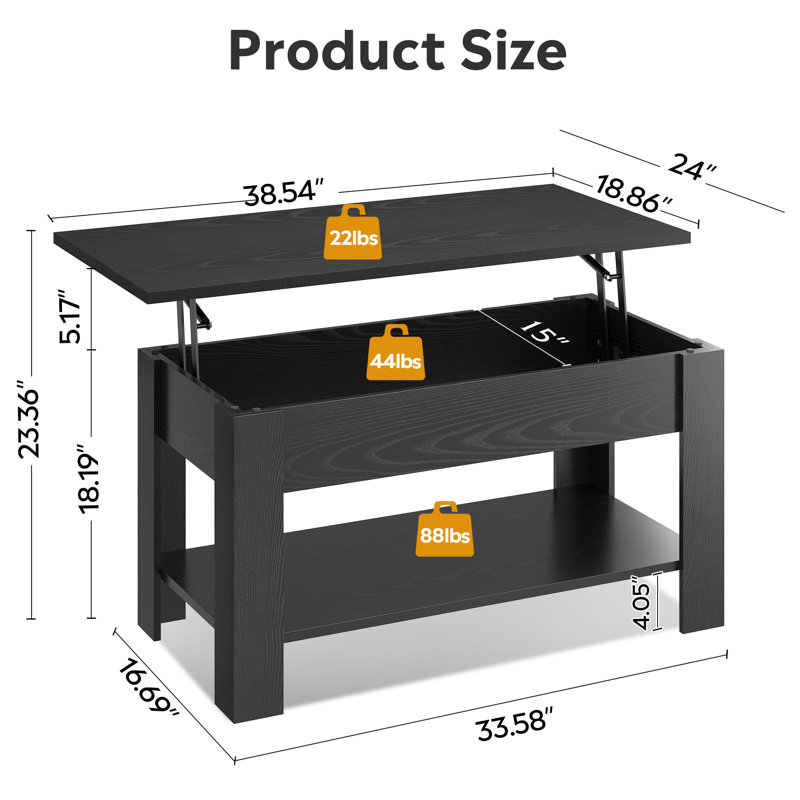 Sparta Lift-Top Coffee Table with Storage & Open Shelf, Modern Coffee Table, Square Coffee Table for Living Room, and Home Office