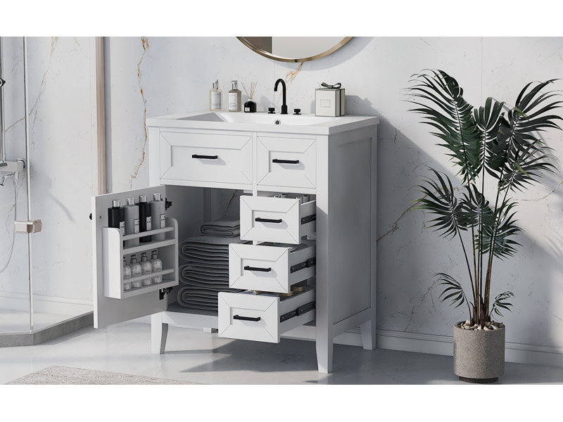 30" Bathroom Vanity with Sink Combo, Black, White