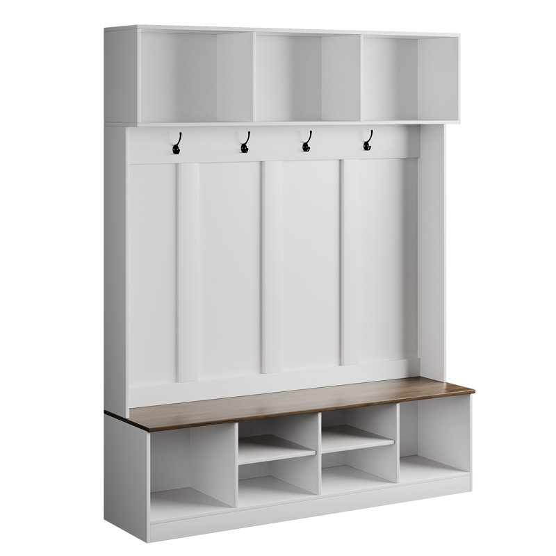 Hall Tree With Bench And Shoe Storage, White