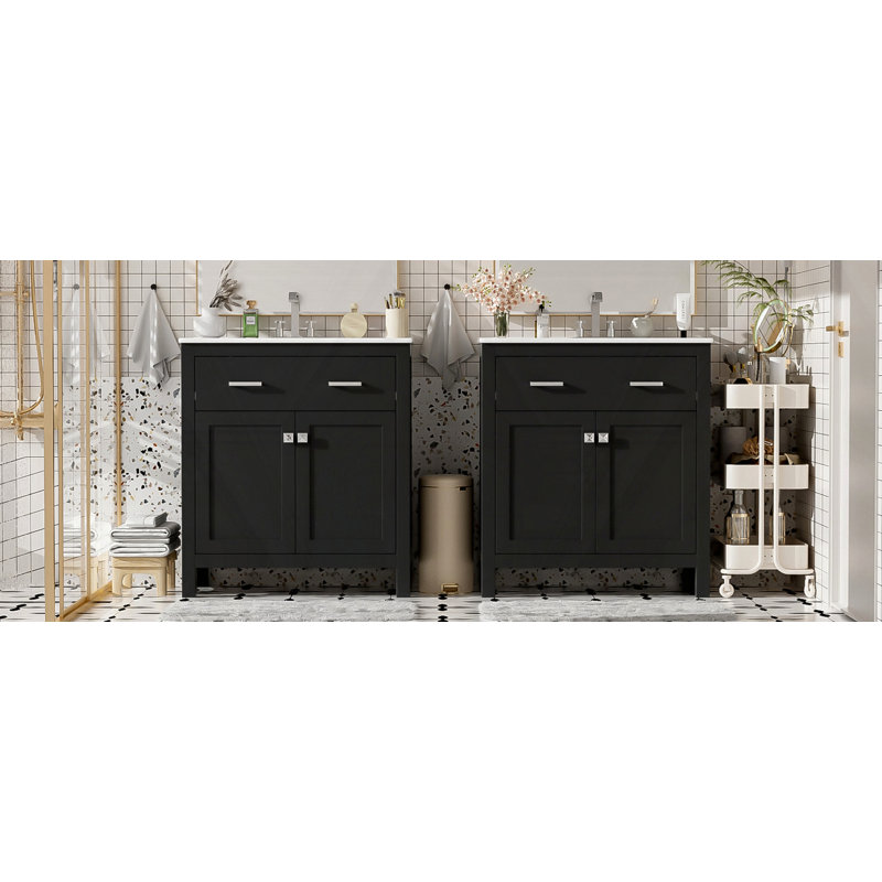 Ensemble de meuble-lavabo moderne 60 "avec meuble-lavabo double 60", Noir