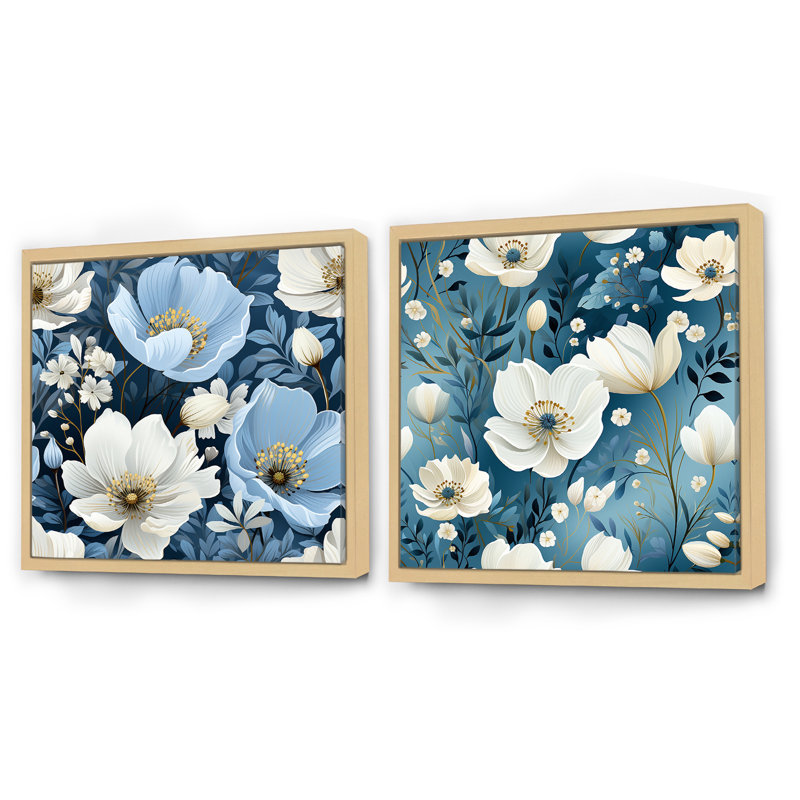 Paquin - Ensemble de 2 collages carrés floraux, H 16 po x l 33 po, Cadre flottant brun