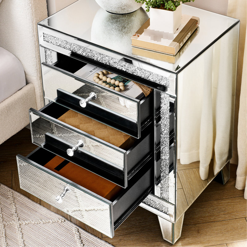 Armoire à miroir 3 argent - 21,5 "x 15,8" 26,8 "rangement multifonctionnel moderne pour la chambre à coucher et le salon