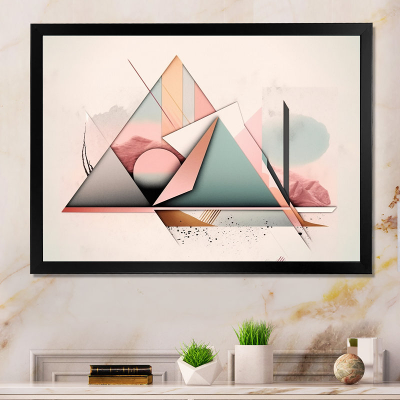 «Mid Century Pastel Mountains I», art mural moderne sur toile géométrique, Cadre photo noir, H 30 po x l 40 po x P 1,5 po